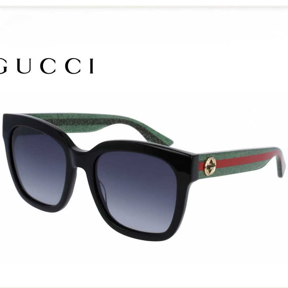 Gucci Black Sunglasses with Green and Red Temple Accents